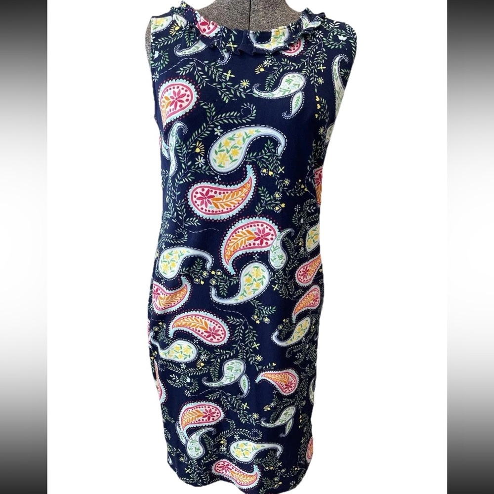 Talbots 100% cotton navy blue paisley shift dress-size small-EUC-cruise‎ wear